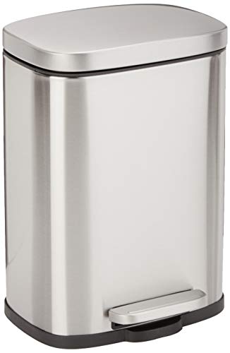 Simplify Slim Rectangular 5 Liter Pedal Trash Bin with Soft Close Lid in Stainless Steel