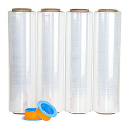 4 Pack Clear Stretch Wrap Industrial Strength with Plastic Handle 18" x 1000 Feet 80 Gauge, Plastic Pallet Supplies Durable Self-Adhering for Packing, Moving, Heavy Duty Shrink Film Rolls, BOMEI PACK