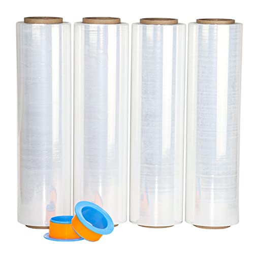 Ox Plastics Plastic Film Pallet Wrap with Handle, 5 x 1000 Feet, 80 Gauge, Clear Shrink Stretch Wrap Roll, Furniture, Boxes, Pallets, Industrial Strength, Made in