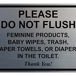 All Quality Please Do Not Flush Thank You Classic Framed Bathroom Etiquette Sign - Laser-Engraved Lettering | Durable ABS Plastic | Vibrant Colors - 4" x 6" (Brushed Silver)