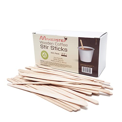 Makerstep 500 Wooden Coffee Stirrers 5.5 Inch with Storage Box