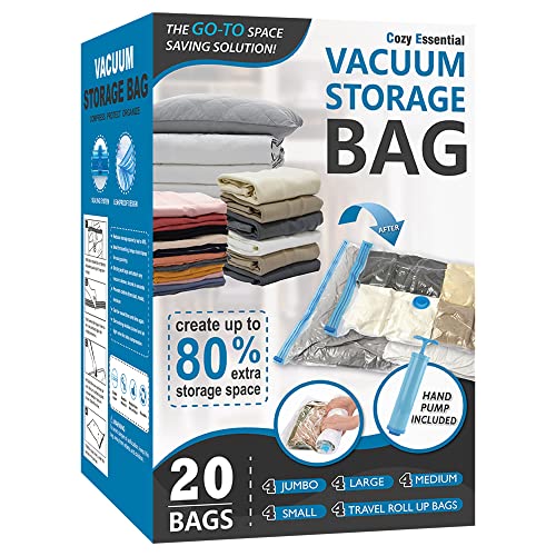 20 Pack Vacuum Storage Bags, Space Saver Bags (4 Jumbo/4 Large/4