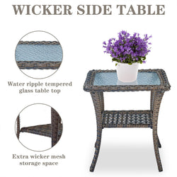 Belord Patio Wicker Chairs Swivel Rocker - Outdoor Swivel Rocking Chairs Set of 2 with Rattan Side Table, Patio Swivel Glider Chair 3 Piece Patio Furniture Sets for Patio Porch Pool Brown/Blue