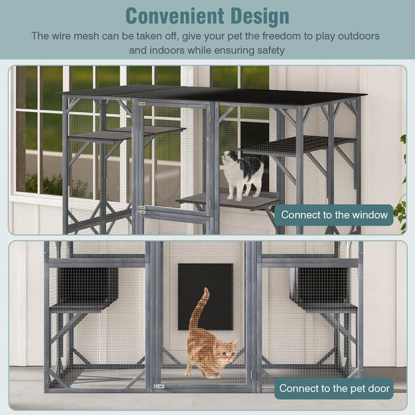 PETSJOY 72 Inches Tall Outdoor Cat House, Large Wooden Catio