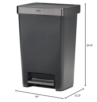 Rubbermaid Premier Series III Step-On Trash Can for Home and Kitchen, with Stainless Steel Rim, 13 Gallon, Charcoal, for Home/Kitchen/Hotel/Lobby/Office