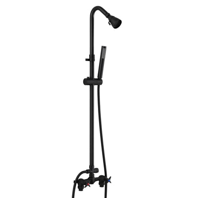 Cinwiny Matte Black Wall Mount Outdoor Shower Kit with Hand Held Spray Two Cross Handles with Adjustable Slide Bar Two Function Exposed Shower Faucet System