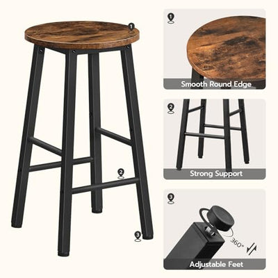 HOOBRO Bar Stools Set of 2, Counter Height Bar Stools, 24.8" Bar Stools for Kitchen Island, Industrial Kitchen Bar Chairs, for Dining Room, Kitchen, Bar, Rustic Brown and Black BF07BY01G1