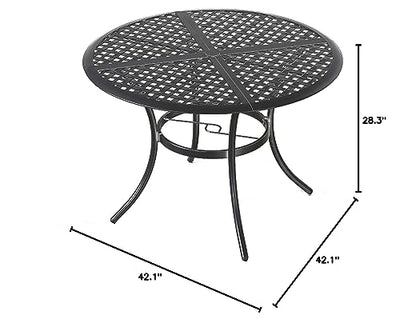 LOKATSE HOME 42.1" Outdoor Patio Round Dining Table with Umbrella Hole, Steel Frame for Backyard Lawn Balcony Deck