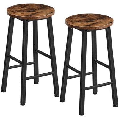 HOOBRO Bar Stools Set of 2, Counter Height Bar Stools, 24.8" Bar Stools for Kitchen Island, Industrial Kitchen Bar Chairs, for Dining Room, Kitchen, Bar, Rustic Brown and Black BF07BY01G1