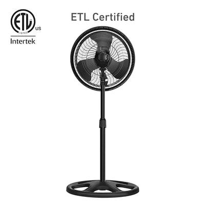 HOLMES 16" Outdoor Misting Stand Fan, Hose Connection, 3 Speeds, 3 Micro-Mist Levels, 80° Oscillation, Adjustable Height, 25° Head Tilt, GFCI Plug, Black