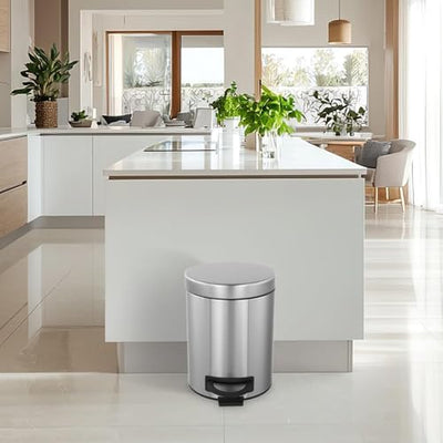 SIMPLYKLEEN Trash Can with Lid 2PC - Made in USA 5Liter/1.3 Gallon Stainless Steel Trash Can with Odor Protection Kitchen Garbage cans with Soft-Close Foot Pedal for Bathroom Home Office(2pc)