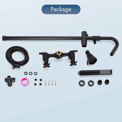 Cinwiny Matte Black Wall Mount Outdoor Shower Kit with Hand Held Spray Two Cross Handles with Adjustable Slide Bar Two Function Exposed Shower Faucet System