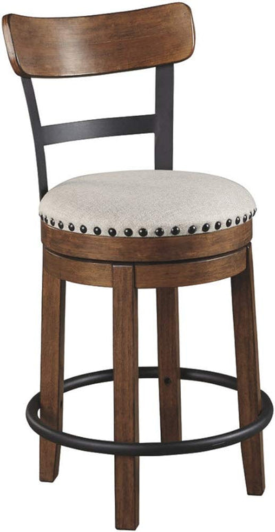Signature Design by Ashley Valebeck Rustic Farmhouse 24.5” Counter Height Swivel Bar Stool, Dark Brown (D546-424)