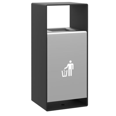 CrazyAnt Outdoor Trash Can with Lid – 35" Heavy Duty Metal Garbage Bin for Commercial & Public Spaces, Dual-Sided Disposal, Lockable Back Door, Removable Inner Bucket, Weather-Resistant, Black & Gray