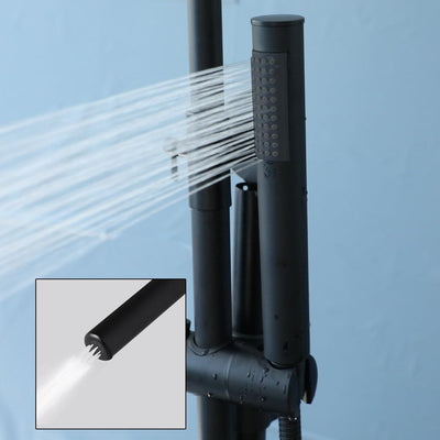 Focitland Matte Black Exposed Shower System 8 Inch Rainfall Shower Head Wall Mounted Outdoor Shower Fixtures Stainless Steel Bathroom Shower Set