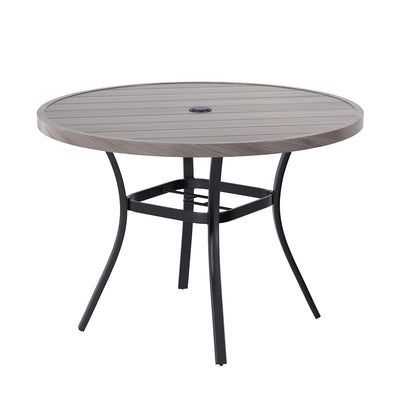 VICLLAX Round Patio Table with Adjustable Umbrella Hole, All Weather Outdoor Round Dining Table for Lawn Garden, 42"x 28" Grey Wood-Like