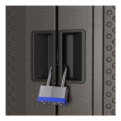 Suncast Commercial Heavy-Duty 9 Cubic Ft. Resin Storage Cabinet with Lockable Handles, Adjustable Metal-Reinforced Shelves for Garage or Workspace, Black