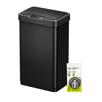 EKO Mirage-T 50 Liter / 13.2 Gallon Touchless Rectangular Motion Sensor Trash Can, Brushed Stainless Steel Finish (Matte Black)