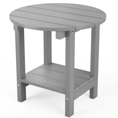 MXIMU Round Outdoor Side Table Adirondack Tables 18 Inch Chairside End Tables with Storage Shelf, 2-Tier Plastic Patio Side Table for Balcony Backyard Lawn (Grey, 1 Pack)