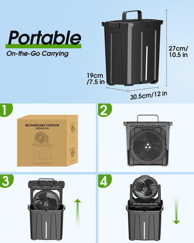 Ausic Portable Misting Fan - 9L Bucket, 10-inch Outdoor Fans for Patios/Camping, 20000mAh USB Rechargeable Battery Powered Floor Cooling Fan with 9L Water Tank, 3 Strong Winds, 3 Spray Mister