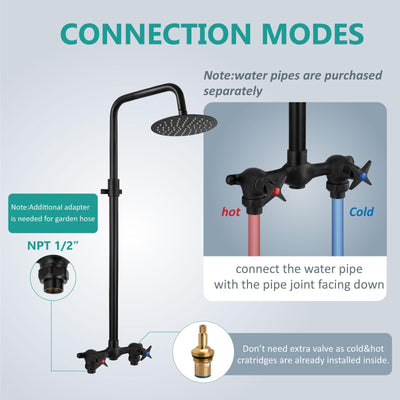 Aolemi Outdoor Shower Kit,Outdoor Shower Fixtures Faucet System,Double Handle 6 Inch Center Exposed Shower,with 8 Inch Rainfall Shower Head,without Handshower,Matte Black