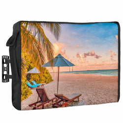 Coastal Beach, Outdoor TV Cover 60-65 Inch Weatherproof, Oxford Heavy Duty Waterproof Outside Flat Screen TV Cover Protector for Television Outdoor Accessories Summer Tropical Plants Sea Sky Landscape