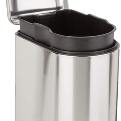 Amazon Basics D-Shaped Small Trash Can with Lid and Soft-Close Foot Pedal for Bathroom, Bedroom, Living Room, Office, Smudge Resistant, 10 l / 2.6 gallon, Silver