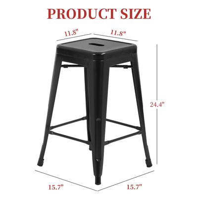 FDW Metal Bar Stools Set of 4 Counter Height Barstool 24 Inches Industrial Bar Chairs Patio Stool Stackable Backless Stool Indoor Outdoor Metal Kitchen Stools Bar Chairs