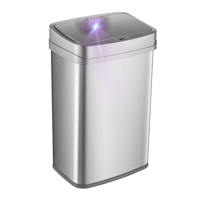 Ninestars Nova Series 13 Gallon Odor Elimating Automatic Kitchen Trash Can Automatic Odor Control Motion Sensor Garbage Bin, 50 Liter Smart Opening Stainless Steel, Silver