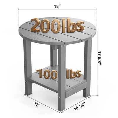 MXIMU Round Outdoor Side Table Adirondack Tables 18 Inch Chairside End Tables with Storage Shelf, 2-Tier Plastic Patio Side Table for Balcony Backyard Lawn (Grey, 1 Pack)