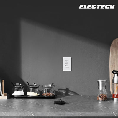 ELECTECK GFCI Outlets 20 Amp, Outdoor Weather Proof (WR), Self-Test GFI Receptacles with LED Indicator, Ground Fault Circuit Interrupter, Screwless Wallplate Included, UL Listed, White