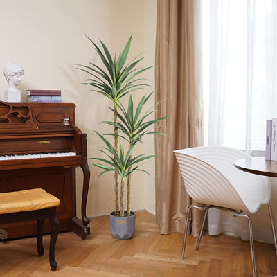 Waoops Artificial Tree 5.3Ft Faux Agave Plant with 3 Heads in Plastic Pot Fake Tree for Home Decor Indoor or Outdoor Office Decoration Housewarming Gift