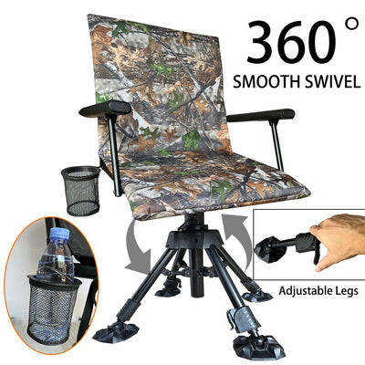 CROSS MARS Silent Swivel Stable Portable Ground Folding Outdoor Camping Fishing Hunting Blind Chair Seat with Cover, 4 Legs Adjustable Height (Camo)
