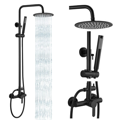 gotonovo Matte Black Outdoor Shower Fixture Rainfall Single Handle Shower System Set High Pressure Wall Mount 2 Dual Function 8 Inch Shower Head and Handheld Spray SUS304 Shower Faucet Combo