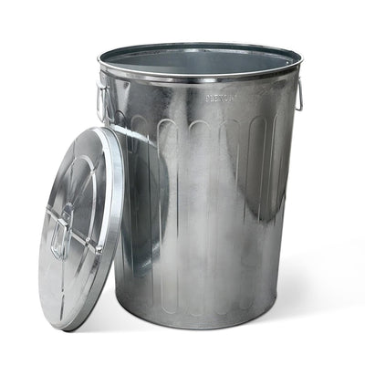 Plexon Outdoor Metal Trash Can with Lid, Galvanized Steel Outside Garbage Can, 20 Gallon