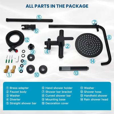 gotonovo Matte Black Outdoor Shower Fixture Rainfall Single Handle Shower System Set High Pressure Wall Mount 2 Dual Function 8 Inch Shower Head and Handheld Spray SUS304 Shower Faucet Combo