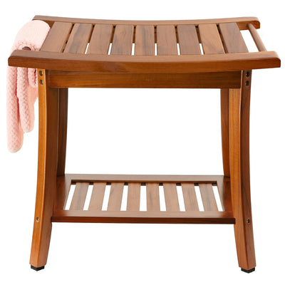 Utoplike Teak Shower Bench Seat with Handles, Portable Wooden Spa Bathing Stool with Storage Towel Shelf, 22" x 13" x 18.6", Perfect for Indoor and Outdoor Use