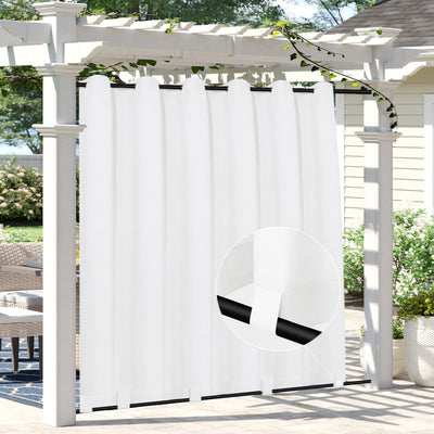 Easy-Going Linen Look Outdoor Curtains Waterproof Windproof Porch Curtains, Soft Thicken Outdoor Privacy Curtains for Patio, Gazebo, Grommet Top and Tab Bottom Drape, 1 Panel, 110x96 inch, White