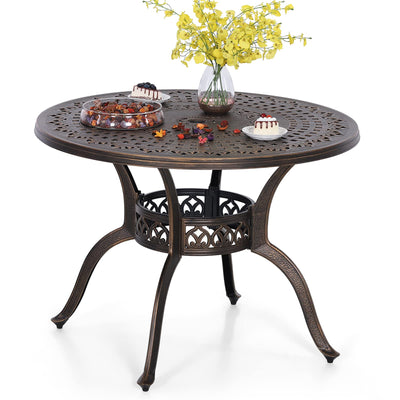 PHI VILLA 39 Inch Cast Aluminum Patio Bistro Dining Table, Round Outdoor Dining Table with 1.97" Umbrella Hole, Golden Bronze