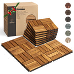10 Pcs Interlocking Deck Tiles 12" x 12", Patio Flooring Outdoor Waterproof, Acacia Wood Decking All Weather, Floor Tiles for Balcony, Backyard, Indoor and Outdoor Use (Golden Teak)