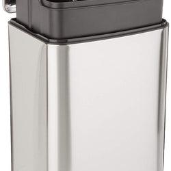 Amazon Basics Rectangular Small Trash Can with Lid and Soft-Close Foot Pedal for Bathroom, Bedroom, Living Room, Office, Smudge Resistant, 20l / 5.3 gallon, Nickel