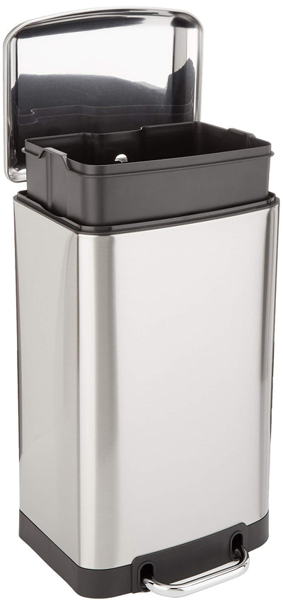 Amazon Basics Rectangular Small Trash Can with Lid and Soft-Close Foot Pedal for Bathroom, Bedroom, Living Room, Office, Smudge Resistant, 20l / 5.3 gallon, Nickel