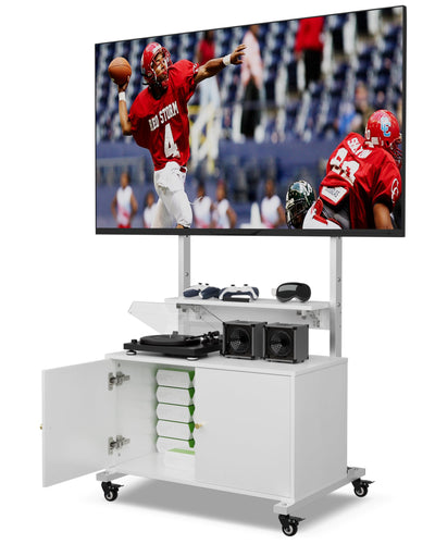 Entertainment Center with TV Mount,Rolling TV Stand with Storage Suitable for 32-75in Screen,Tall TV Stand on Wheels with Foldable Table,Height Adjustable Mobile TV Stand for Outdoor and Living Room
