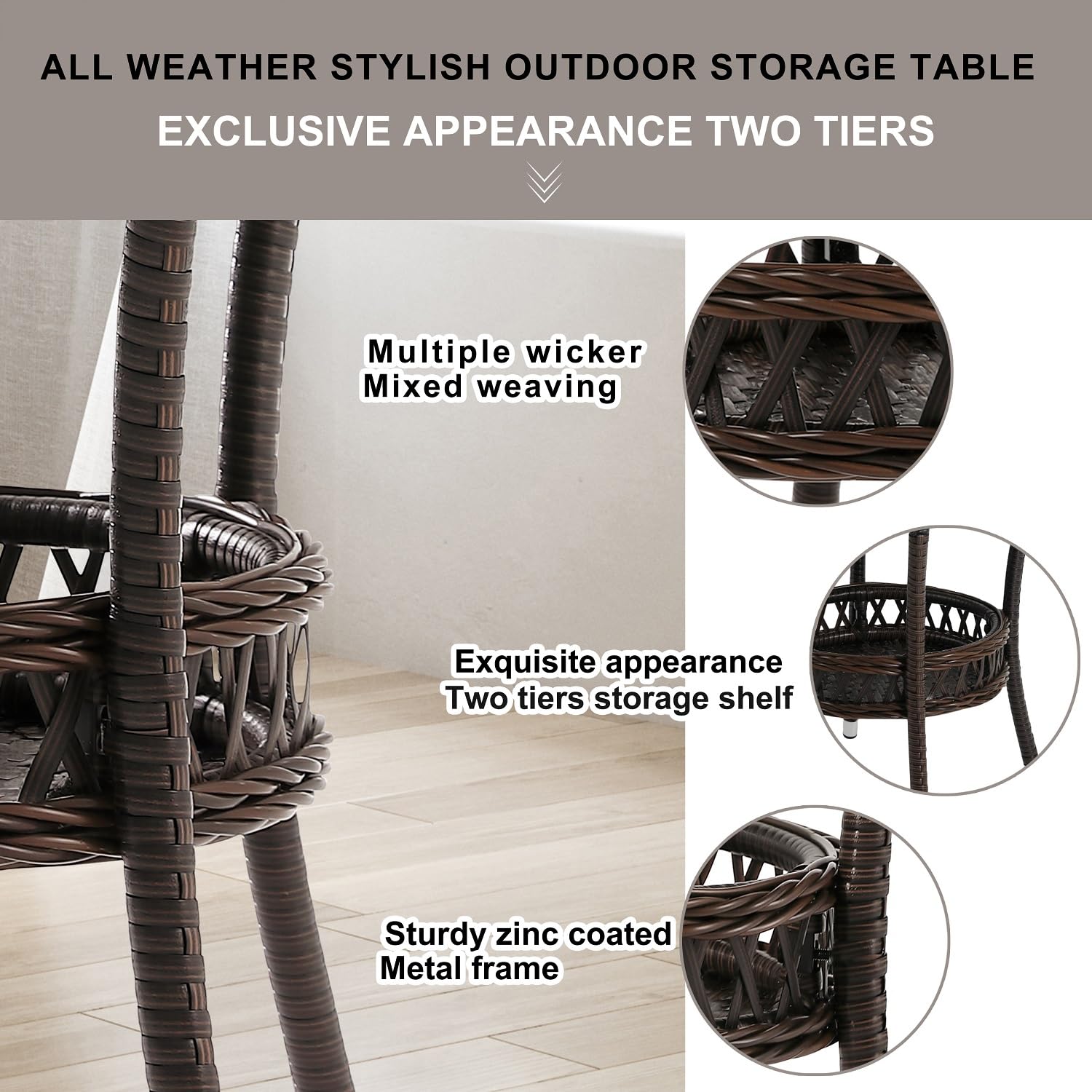 Outdoor Side Table Patio Wicker Coffee Table Outdoor End Table Rattan ...