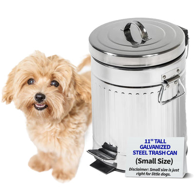 Pet Fit For Life 11" Tall Galvanized Steel Trash Can - Features Step Foot Pedal, Lid Lift - Plastic Inner Lining & Custom Liner Bags - Weather-Resistant, Anti-Dog, Covered Bin for Lawn & Yard
