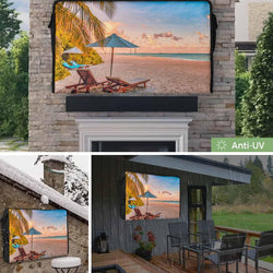 Coastal Beach, Outdoor TV Cover 60-65 Inch Weatherproof, Oxford Heavy Duty Waterproof Outside Flat Screen TV Cover Protector for Television Outdoor Accessories Summer Tropical Plants Sea Sky Landscape