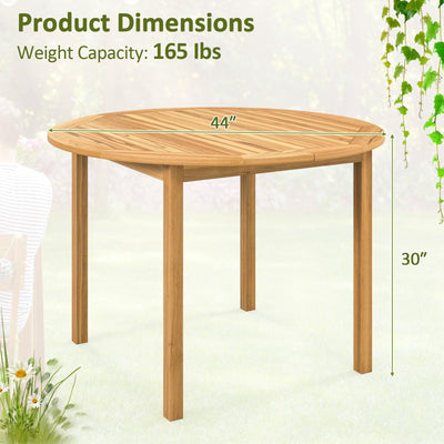 Tangkula Round Outdoor Dining Table, Acacia Wood Dining Table, 4-Person Large Dining Table, Farmhouse Patio Bistro Table, Indoor Outdoor Dining Furniture for Yard Deck Lawn Dining Room