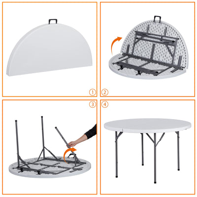 SUPER DEAL 4 Foot Round Folding Card Table, 48" Indoor Outdoor Portable Plastic Kitchen or Camping Picnic Party Wedding Event Table, White