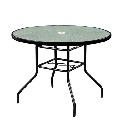 Garden Elements Outdoor Steel Dining Table Patio Furniture, Round Waterwave Glass Top, Black, 40"