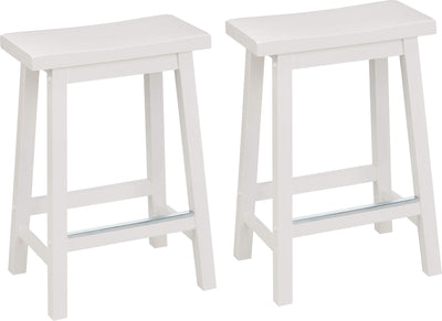 Amazon Basics Solid Wood Saddle-Seat Counter Height Kitchen Island Barstool, 24-Inch Height, White - Set of 2